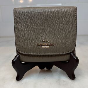 Coach Wallet Leather Cross Grained Gray Compact Bifold Wallet